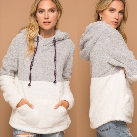 Private Label Tops - Fuzzy Pullover Hoodie Sweater